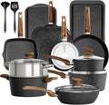 DishDelight 17 Piece Pots and Pans Set Non Stick - Healthy Granite