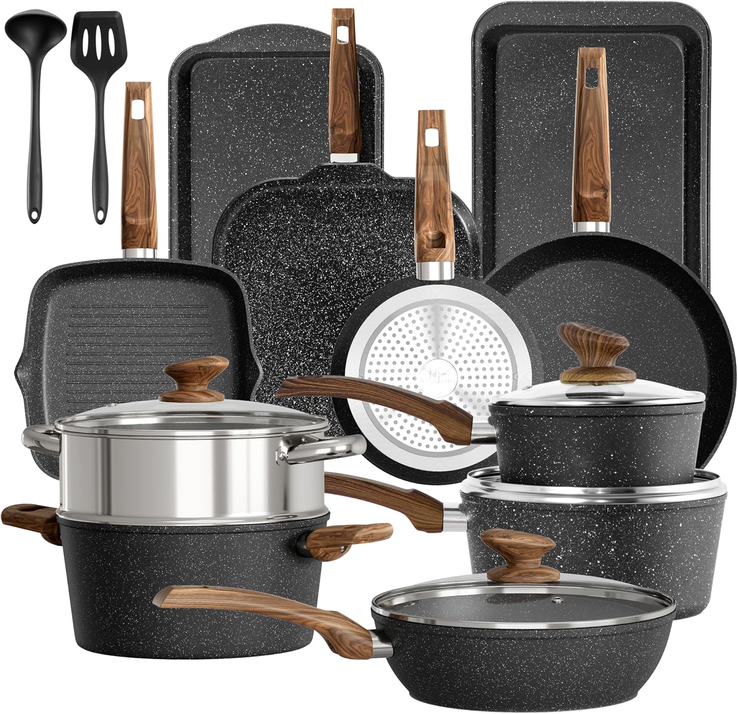 Nonstick Induction Granite Cookware Set - 17 Piece Kitchen Set