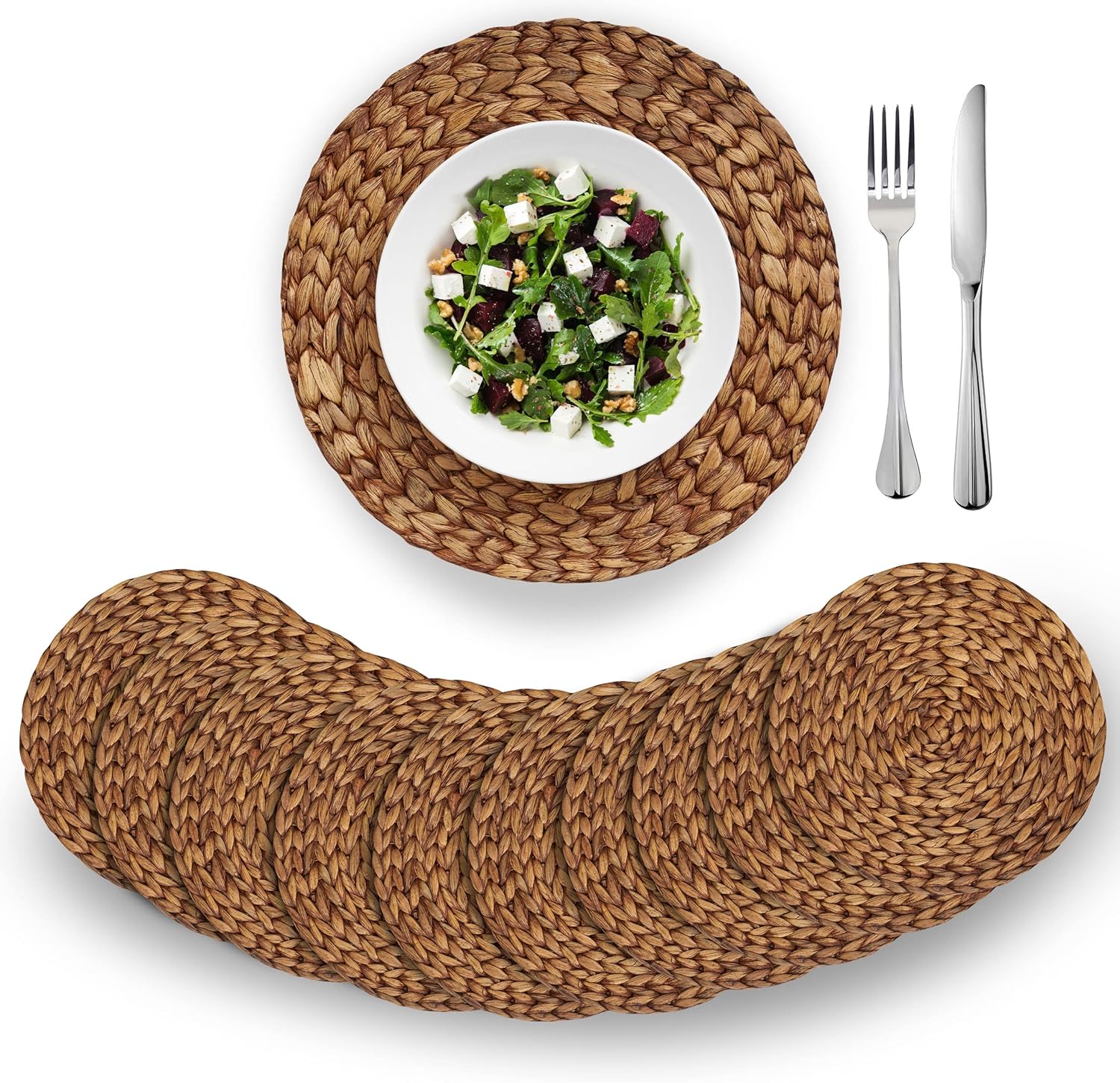 Natural Water Hyacinth Round Placemats Set of 10 for Dining