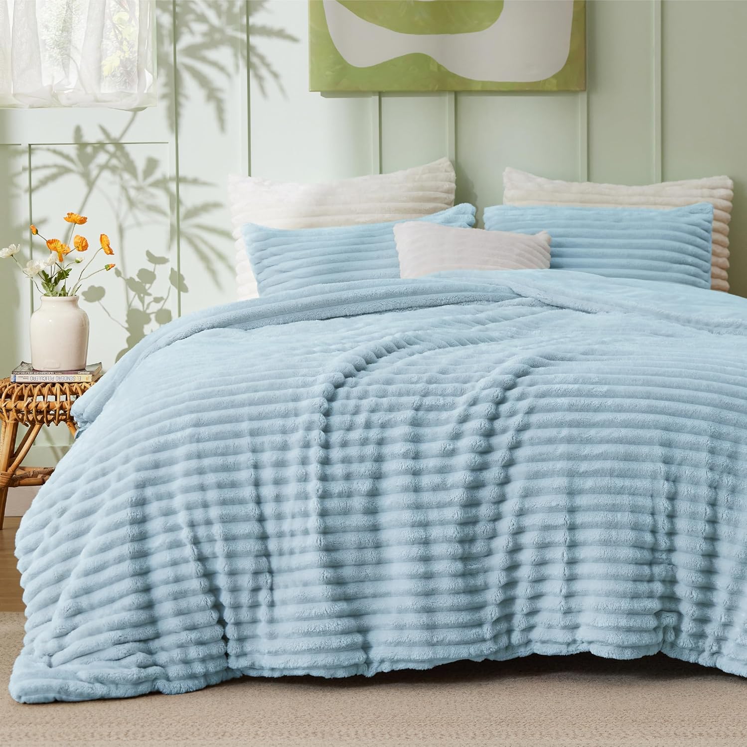 Bedsure Fluffy Comforter Set King Size - Super Soft Faux Fur