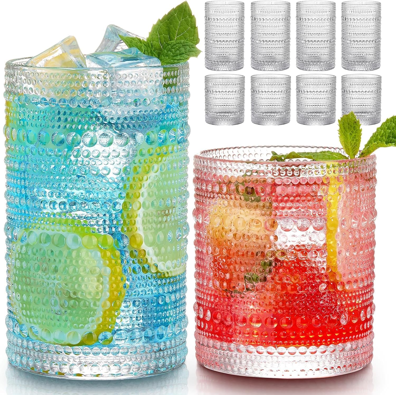 Vintage Hobnail Glassware Set - 8 Pieces, Versatile & Stylish