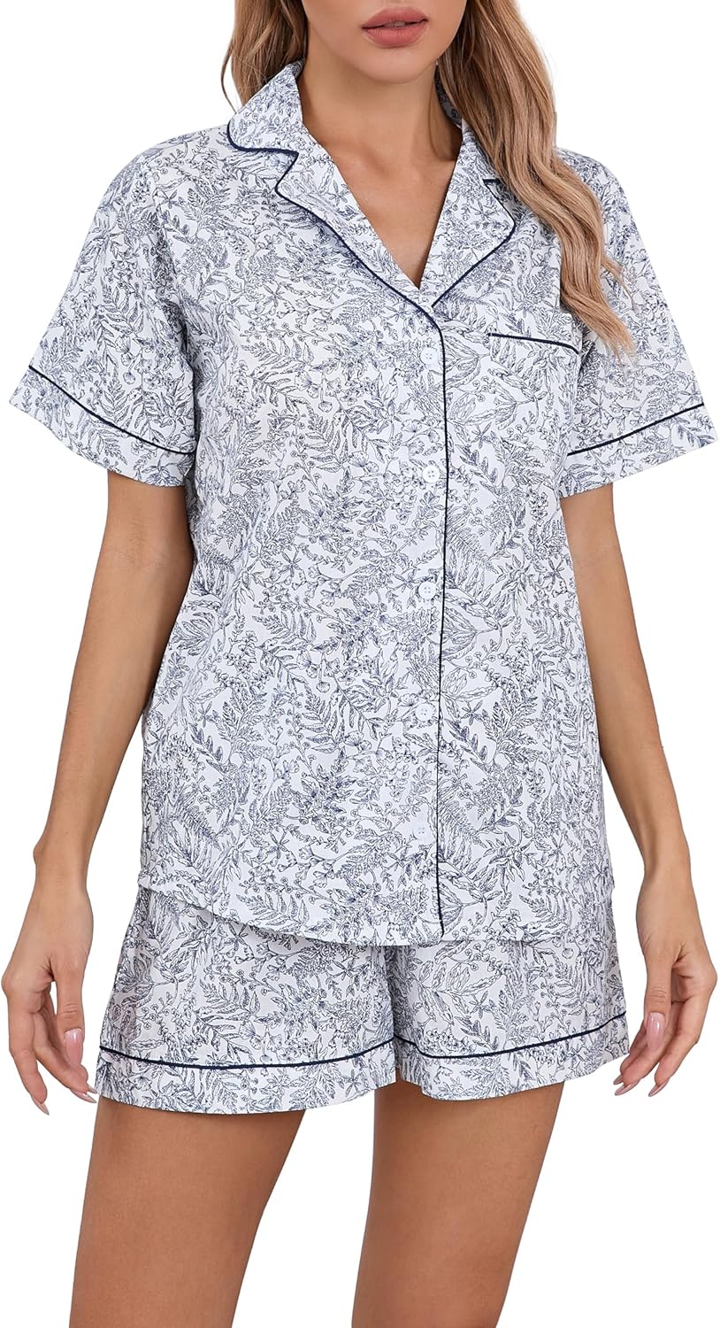 LUBOT 100% Cotton Pajamas for Women - Summer Sleepwear Set