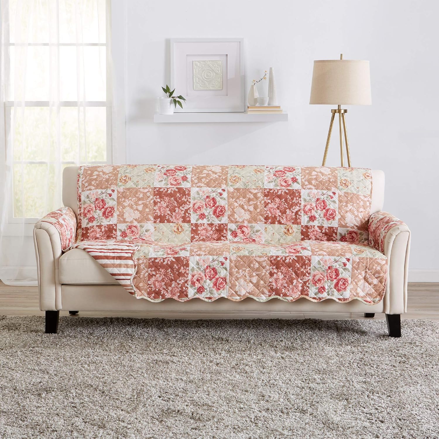 Great Bay Home Reversible Floral Patchwork Furniture Protector