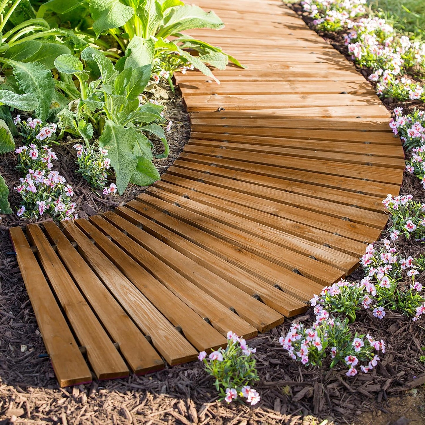 6ft Curved Outdoor Wooden Pathway for Garden Walkways