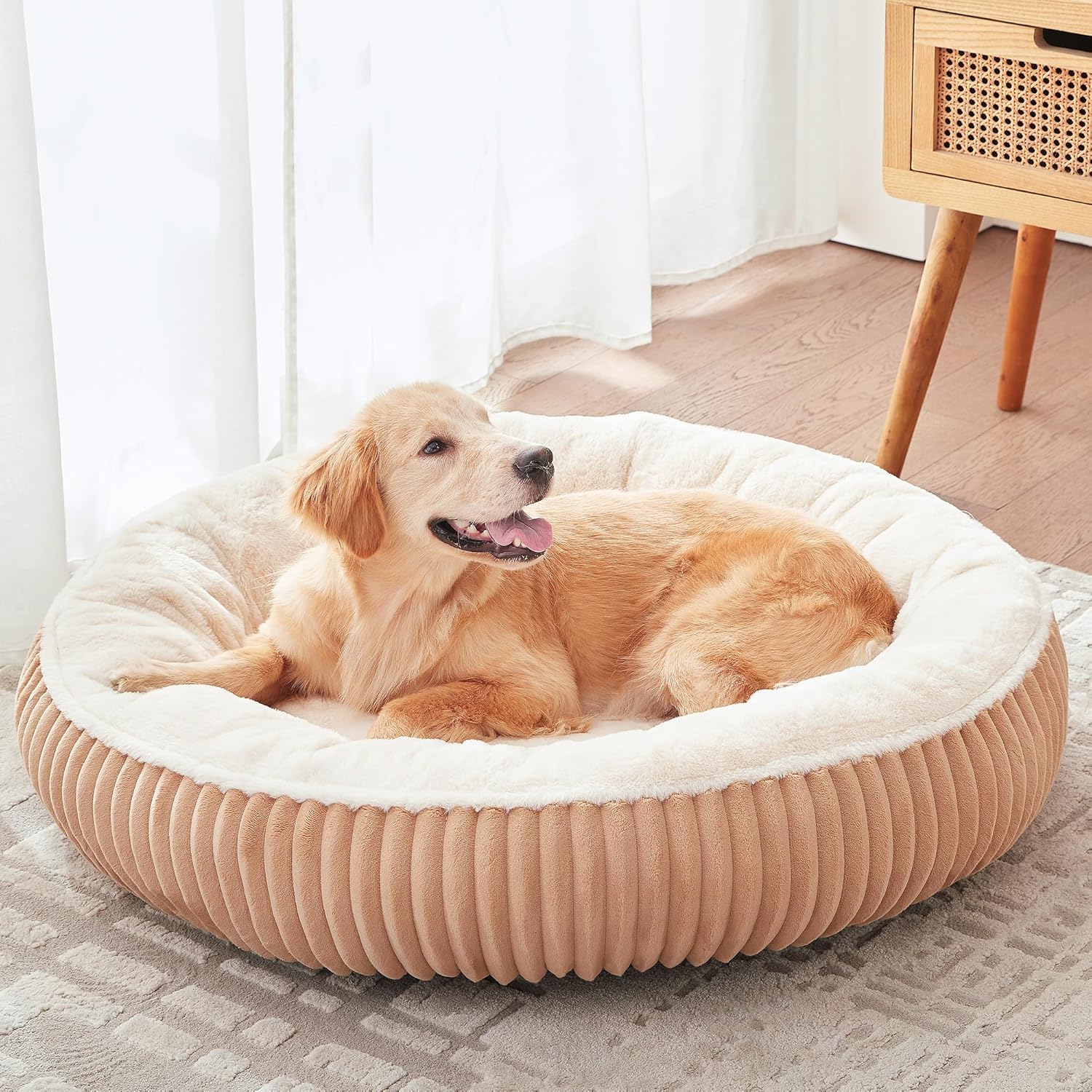 36 in Donut Dog Bed for Large Dogs - Calming Plush Pet Bed