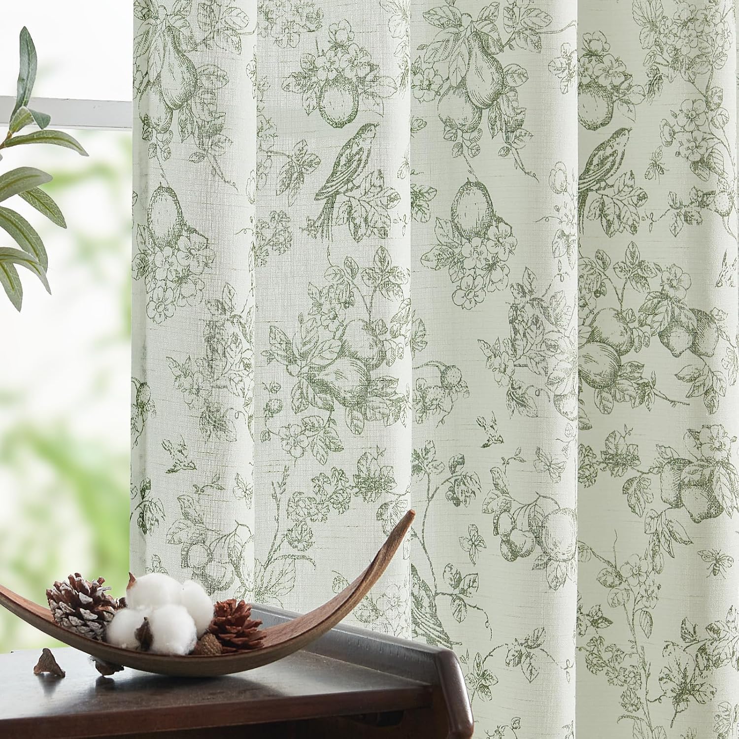 Floral Linen Blend Curtains for Living Room 96 Inch Long