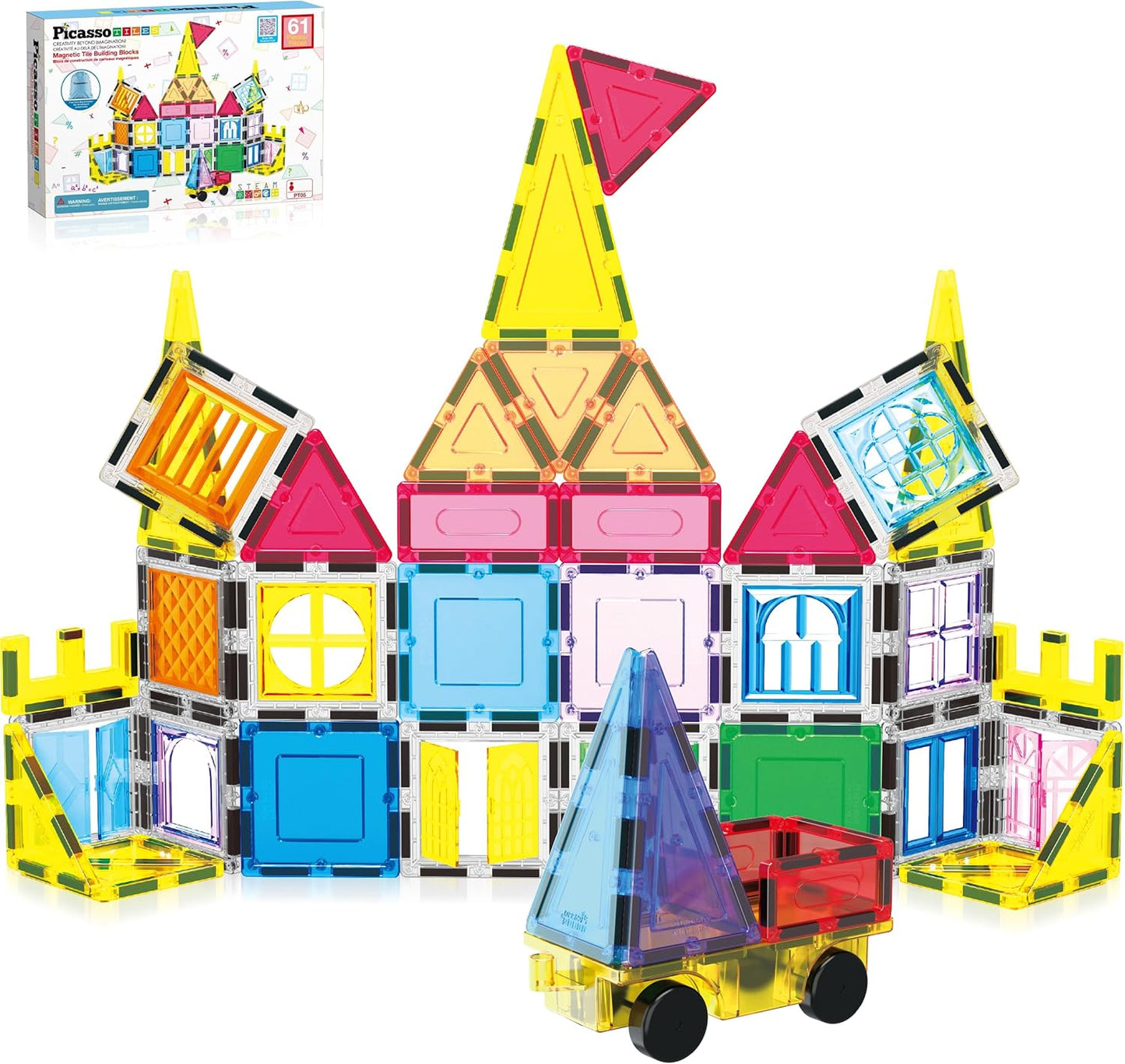 PicassoTiles 61pc Magnetic Building Blocks Set
