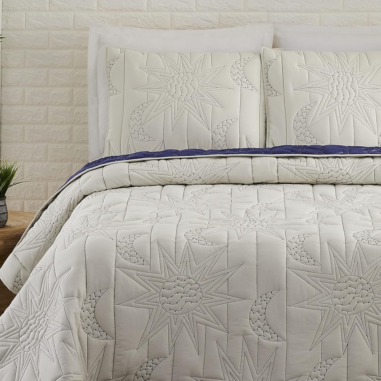 Boho Chic King Quilt Set - Natural/Blue
