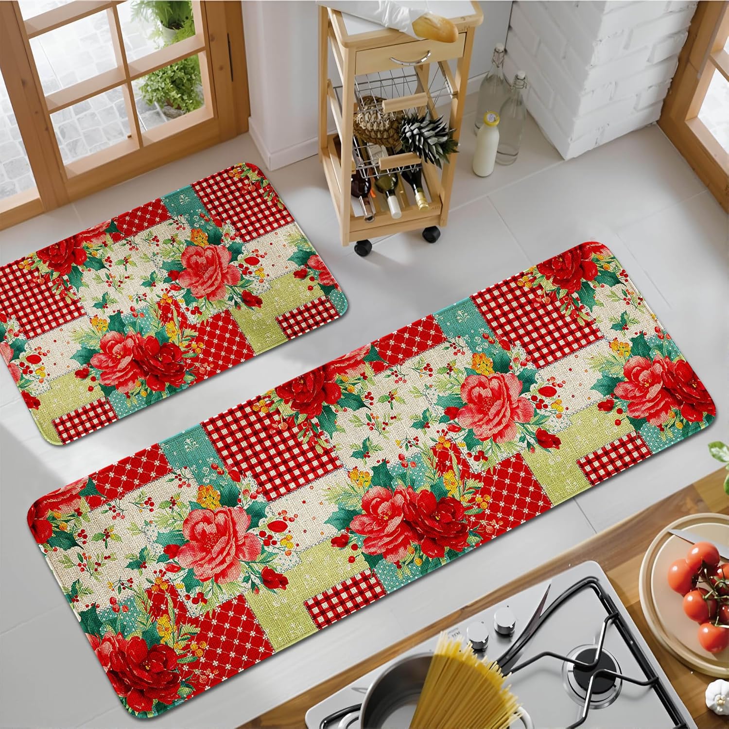 Kitchen Mats Set of 2 - Non-Slip Washable Rugs for Home