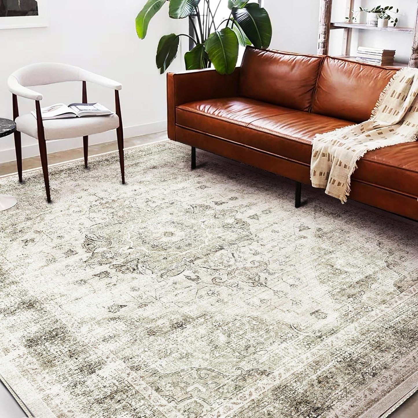 Washable Area Rug 9ftx12ft Retro Floral Design for High Traffic