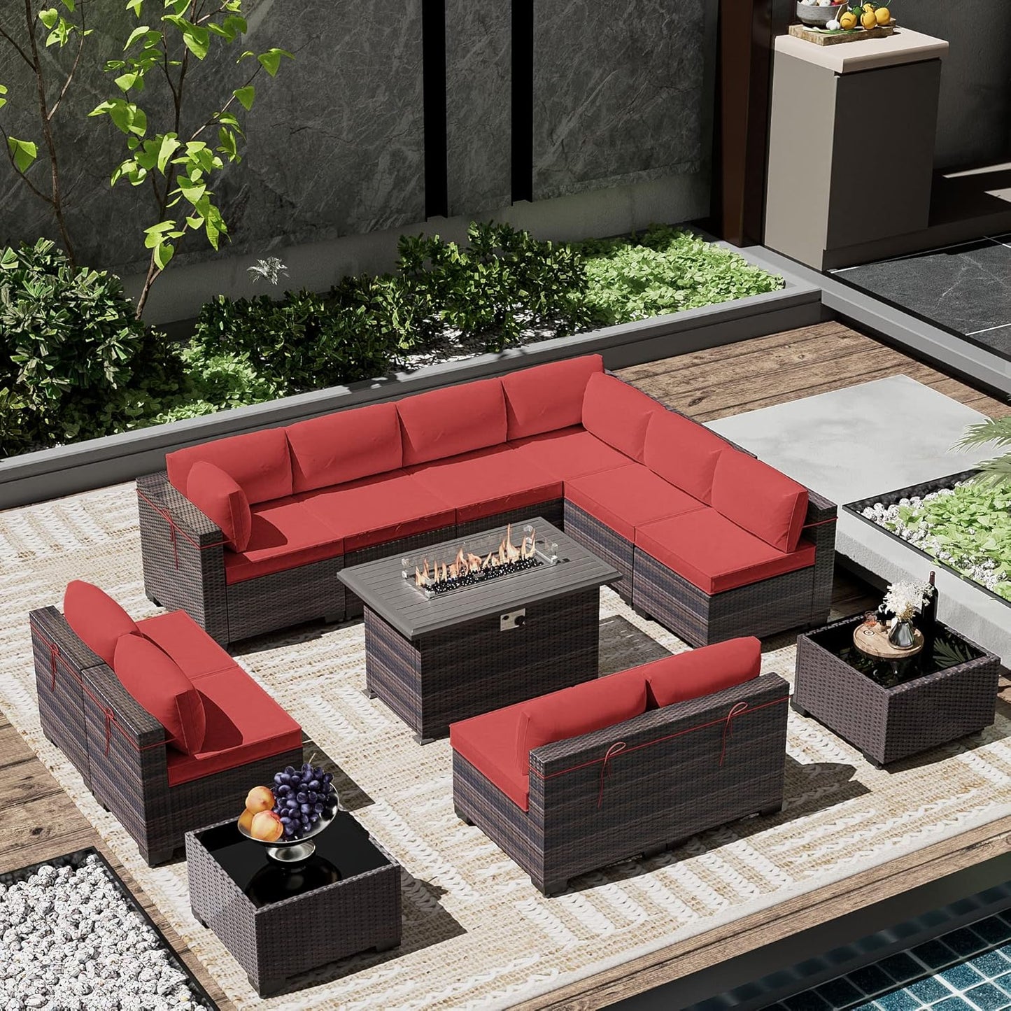 Outdoor Patio Furniture Set with Gas Fire Pit Table for Comfort