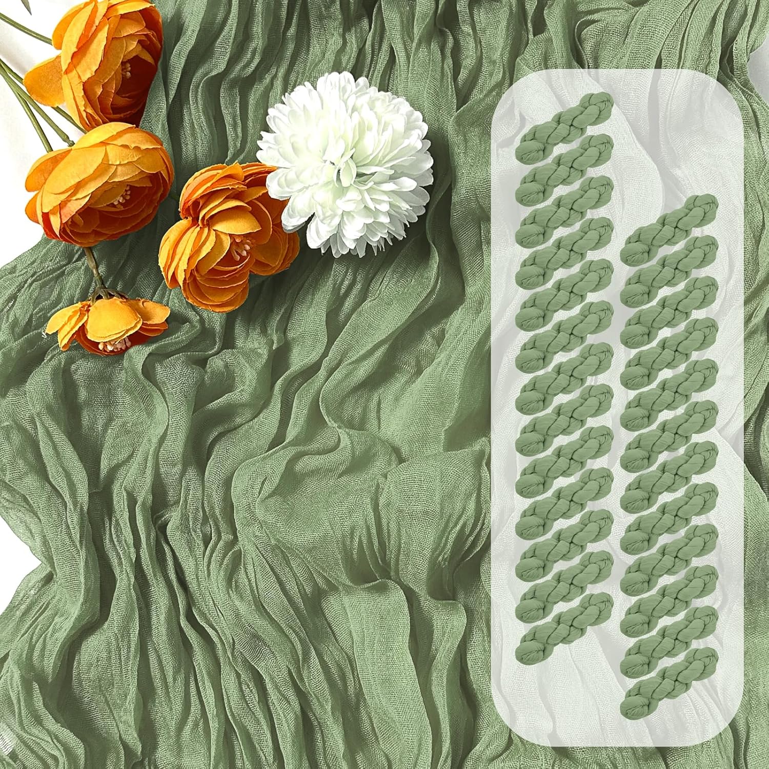 25 Pack Sage Green Cheesecloth Table Runner for Elegant Events