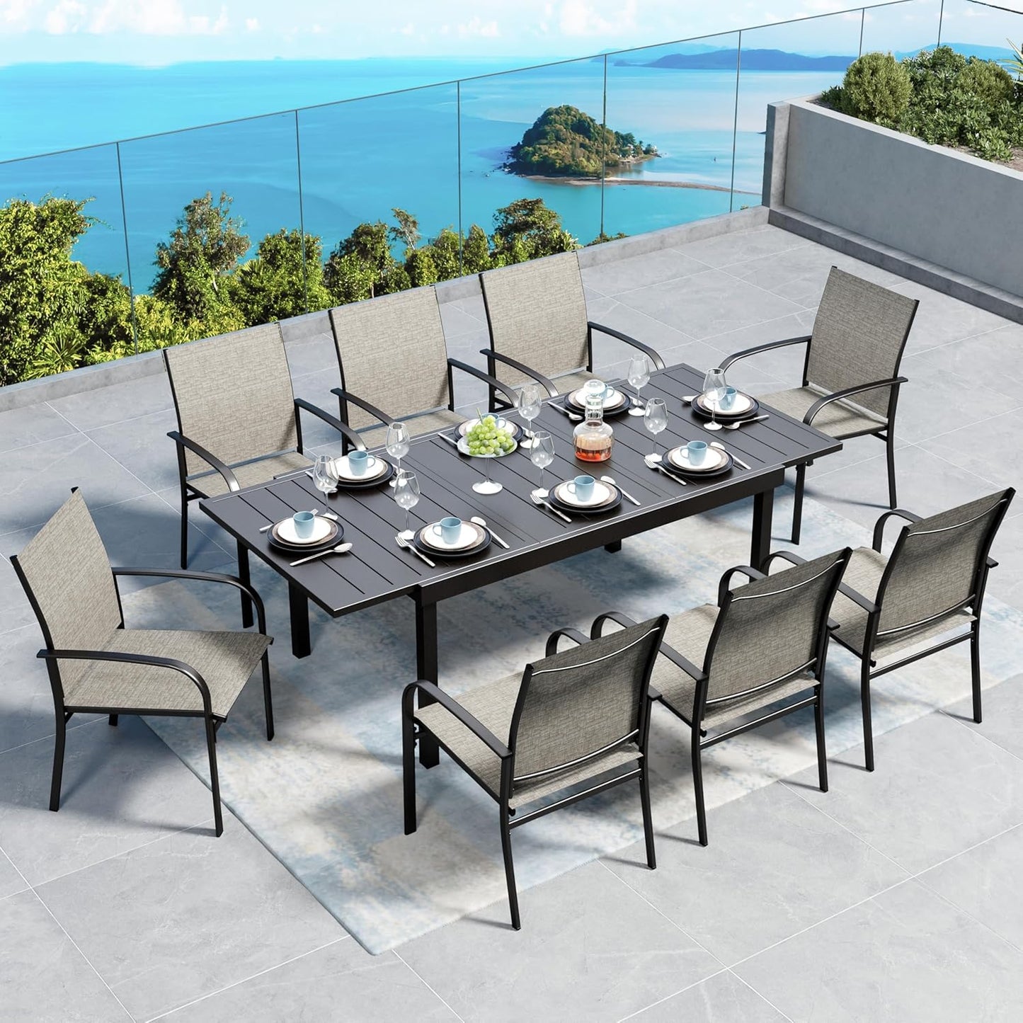 Patio Dining Set 9 PCS for Outdoor Lawn Garden Deck Relaxation