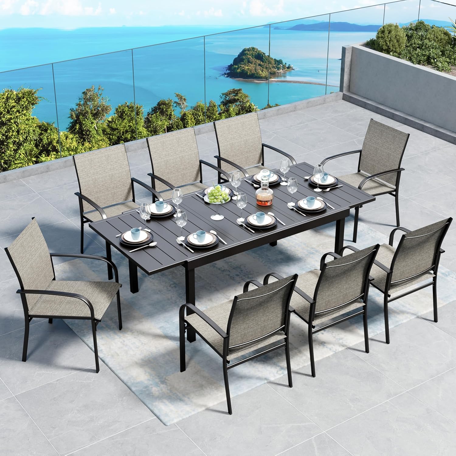 Patio Dining Set 9 PCS for Outdoor Lawn Garden Deck Relaxation