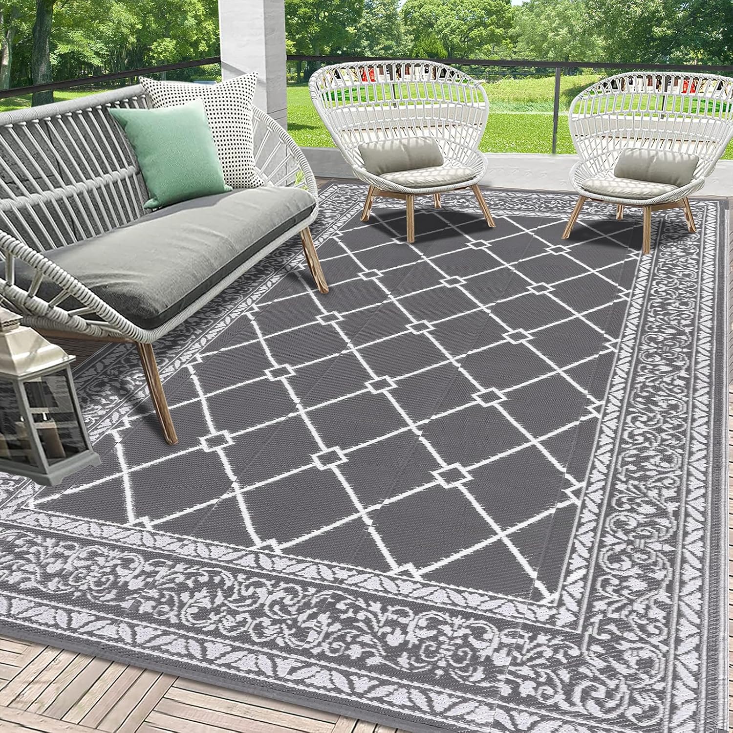 HEBE Outdoor Rug Waterproof 6x9 Reversible Plastic Straw Rug