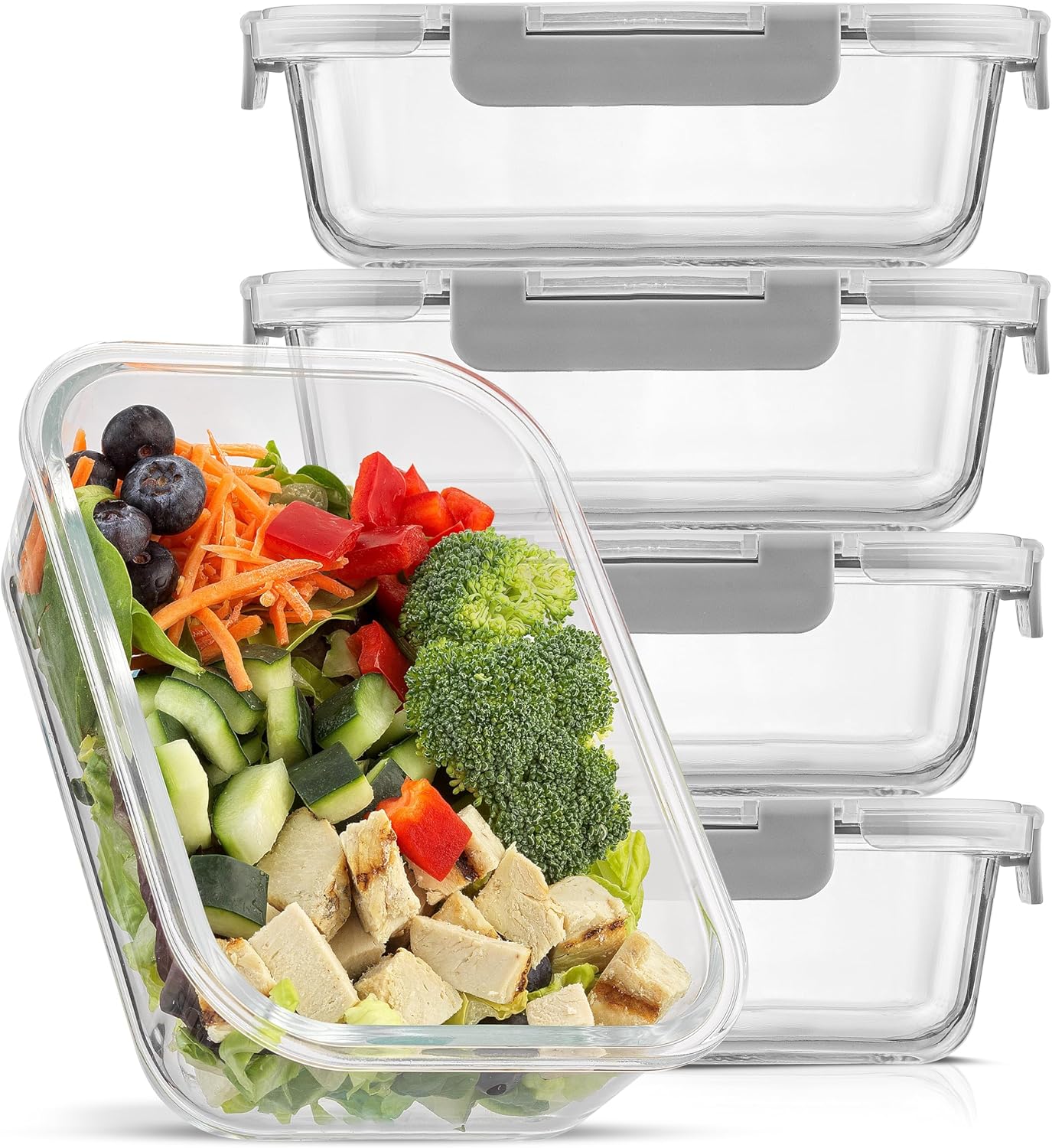 JoyJolt Glass Food Storage Containers - 5 Pack Airtight Set