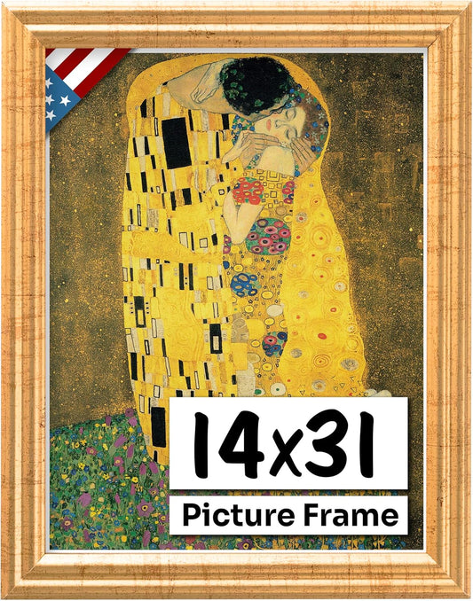 Antique Gold 14x31 Picture Frame - Handmade Solid Wood Decor