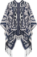 Urban CoCo Women's Printed Tassel Poncho Wrap - Cozy Reversible Layer