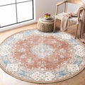 MUJOO Boho Round Rug 4ft - Vintage Washable Area Rug for Home