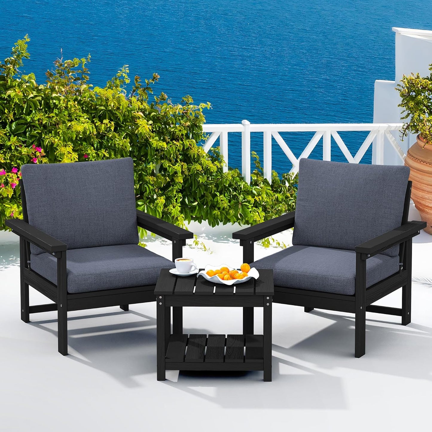 SERWALL HDPE Patio Sofa Set: Stylish 3-Piece Outdoor Furniture