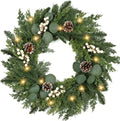 Christmas Wreath with Lights 24 in Real Touch Pine Wreath - Prelit
