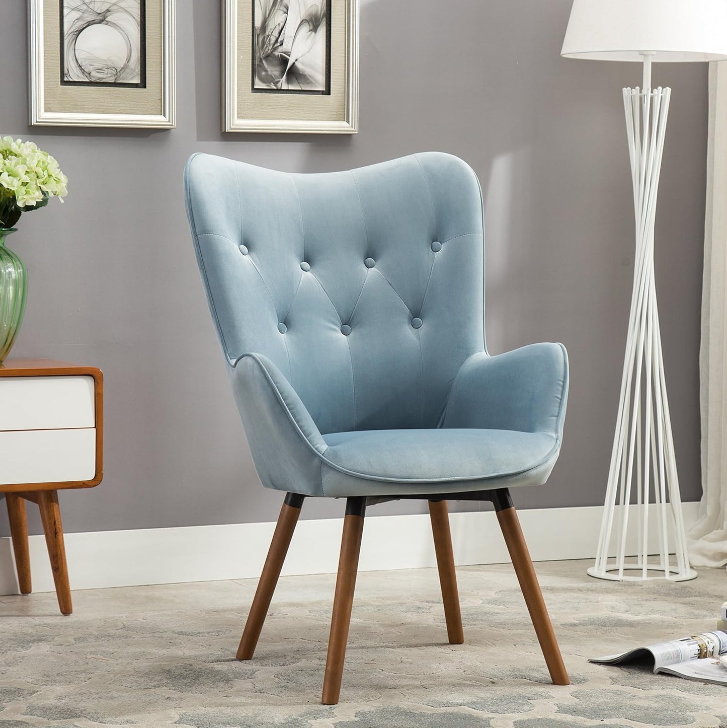 Plush Velvet Tufted Accent Chair, Blue