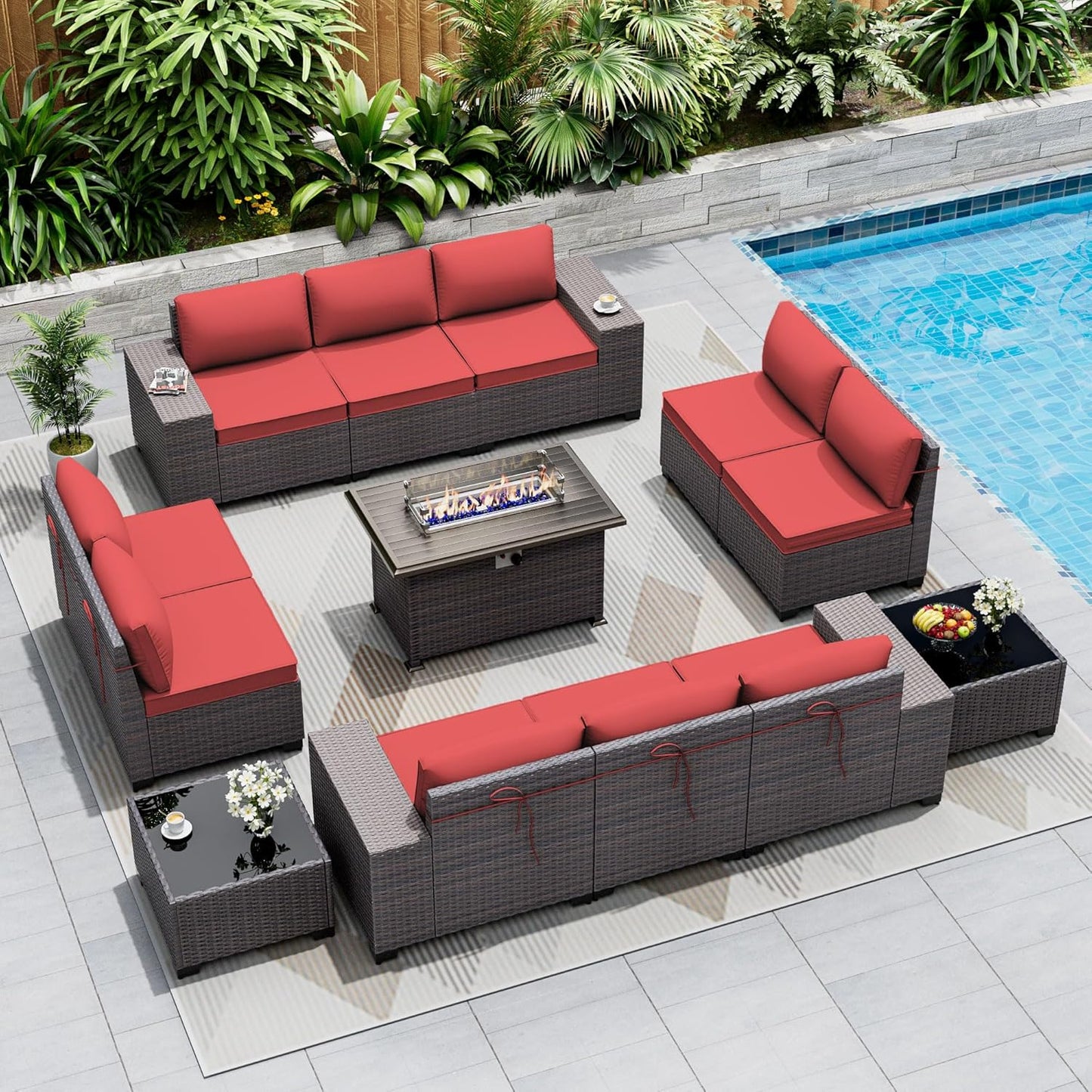 Outdoor Patio Furniture Set with Gas Fire Pit Table for Comfort