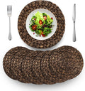 BARIEN Rustic Woven Placemats Round Set of 6 - Natural Water Hyacinth