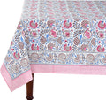 Pigeon Blue and Flamingo Pink Hand Block Printed Rectangle Tablecloth