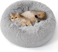 Calming Cat Bed 20 in Pale Grey - Plush Donut Bed for Small Cats