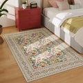 Vintage Floral Low Pile 3x5 Washable Bedroom Rug - Soft Non-Slip