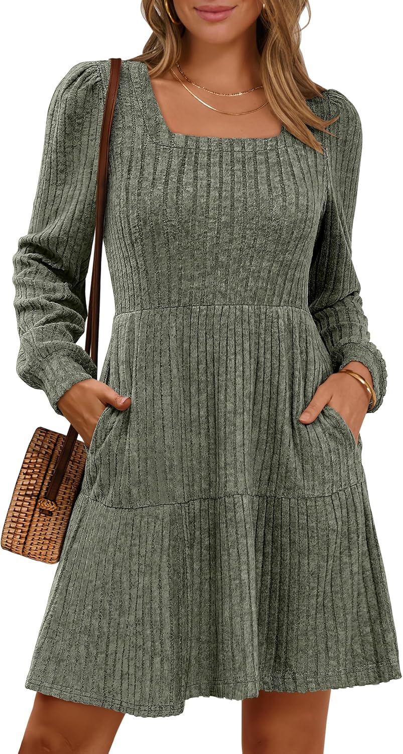 ANRABESS Women's Long Sleeve Fall Dress with Pockets for Style