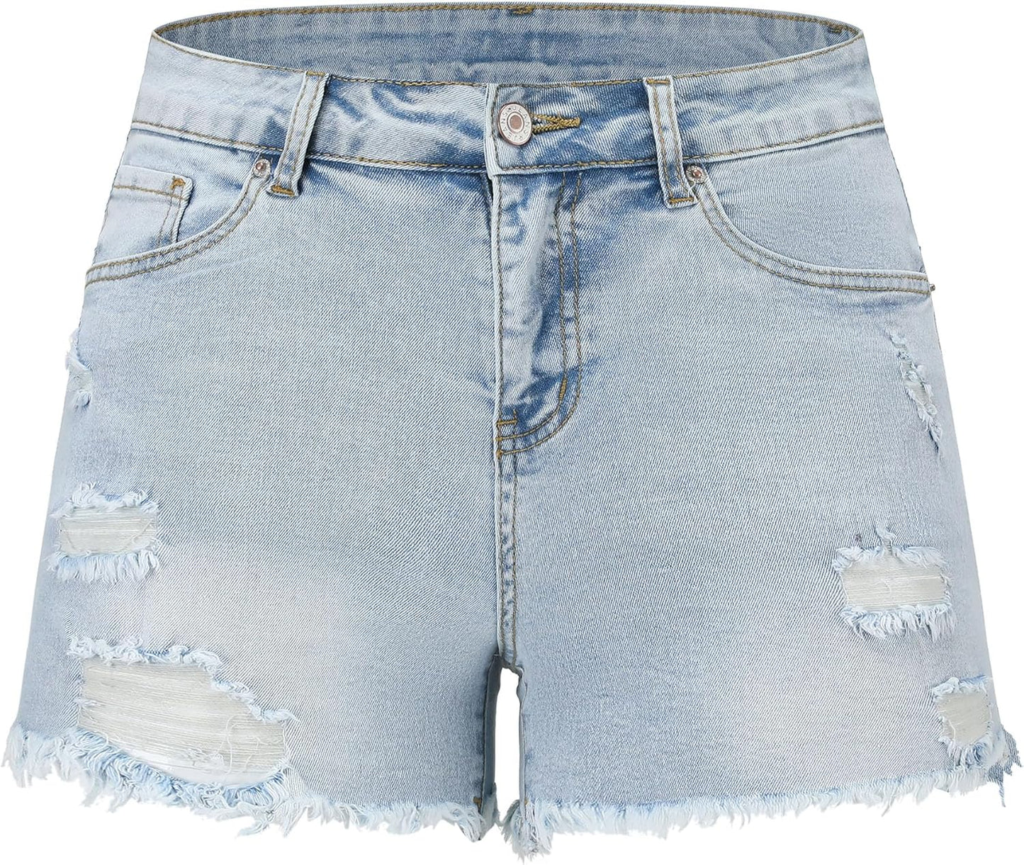THUNDER STAR Women Mid Rise Ripped Stretchy Jeans Shorts for Summer