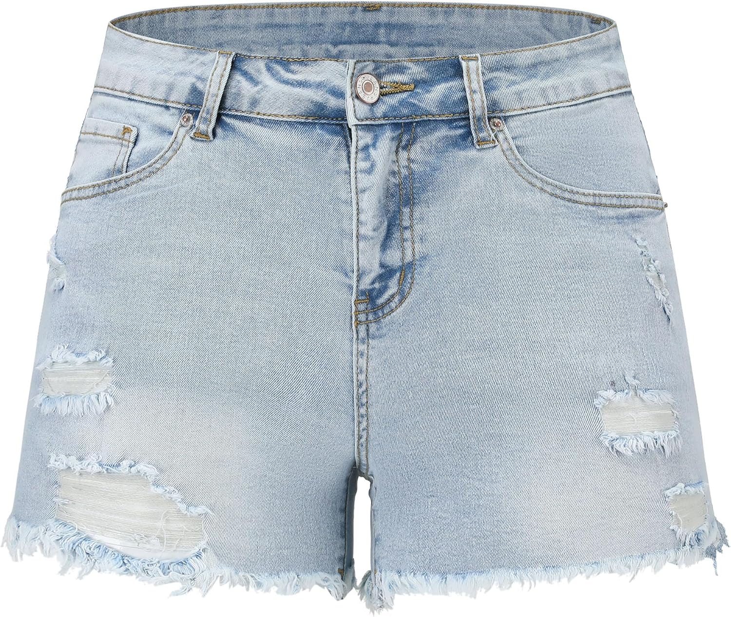 THUNDER STAR Women Mid Rise Ripped Stretchy Jeans Shorts for Summer