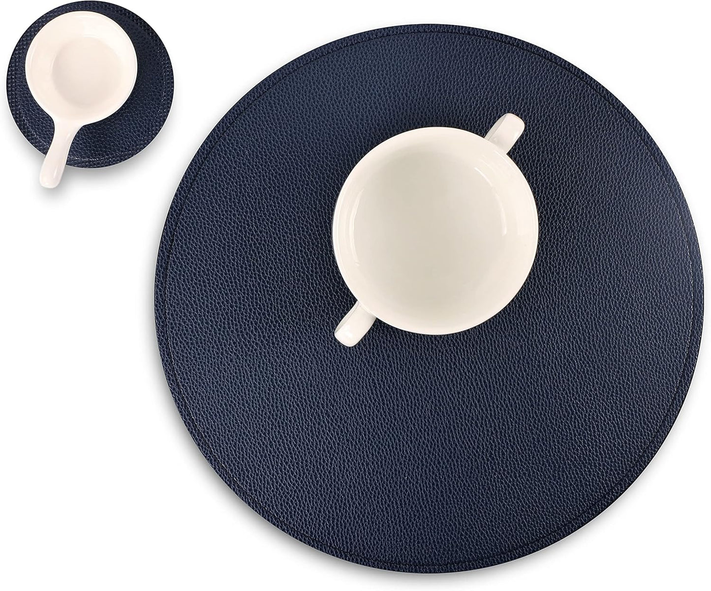 Set of 6 Faux Leather Round Placemats and Coasters for Dining