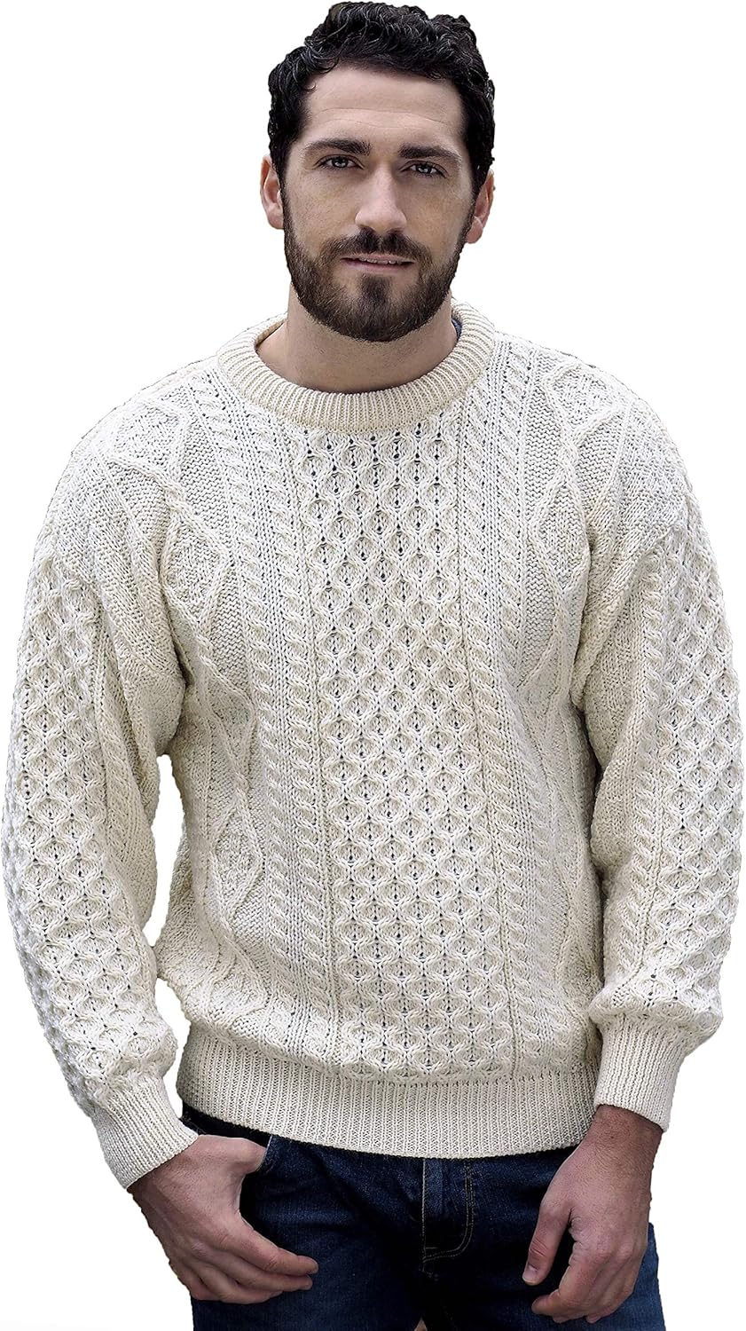 Aran Crafts Irish Soft Cable Knitted Crew Neck Unisex Sweater