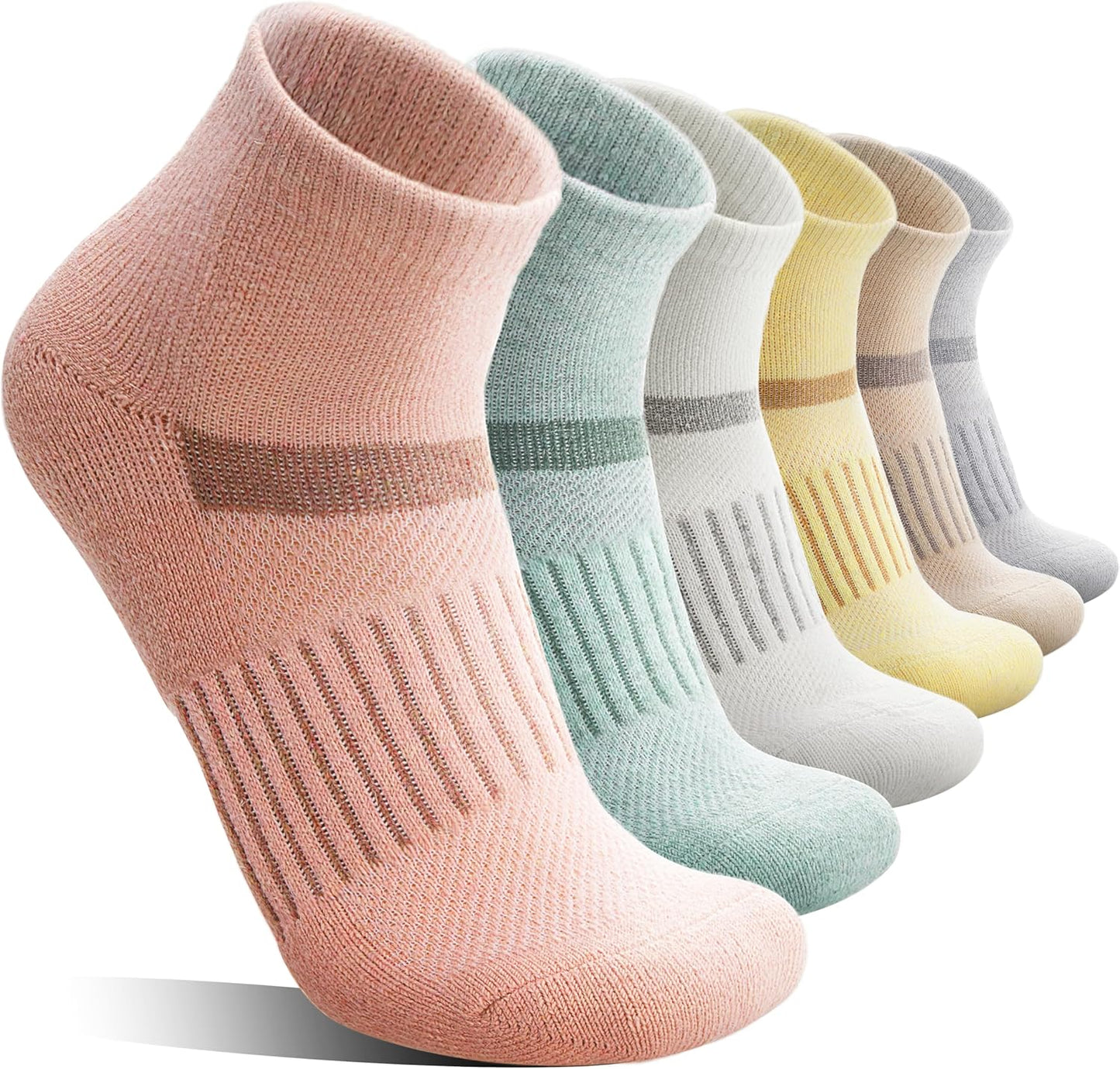6 Pairs Merino Wool Compression Ankle Socks - Breathable Support