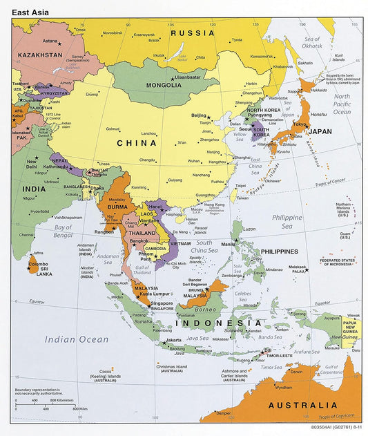 East Asia Political Map: Large 24x28 Laminated Poster