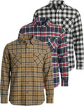 Men's Flannel 3-Pack Button-Down Shirts - Long Sleeve Warm Fit