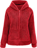 Women Faux Fur Fleece Short Jacket Hooded - Lightweight Transitional