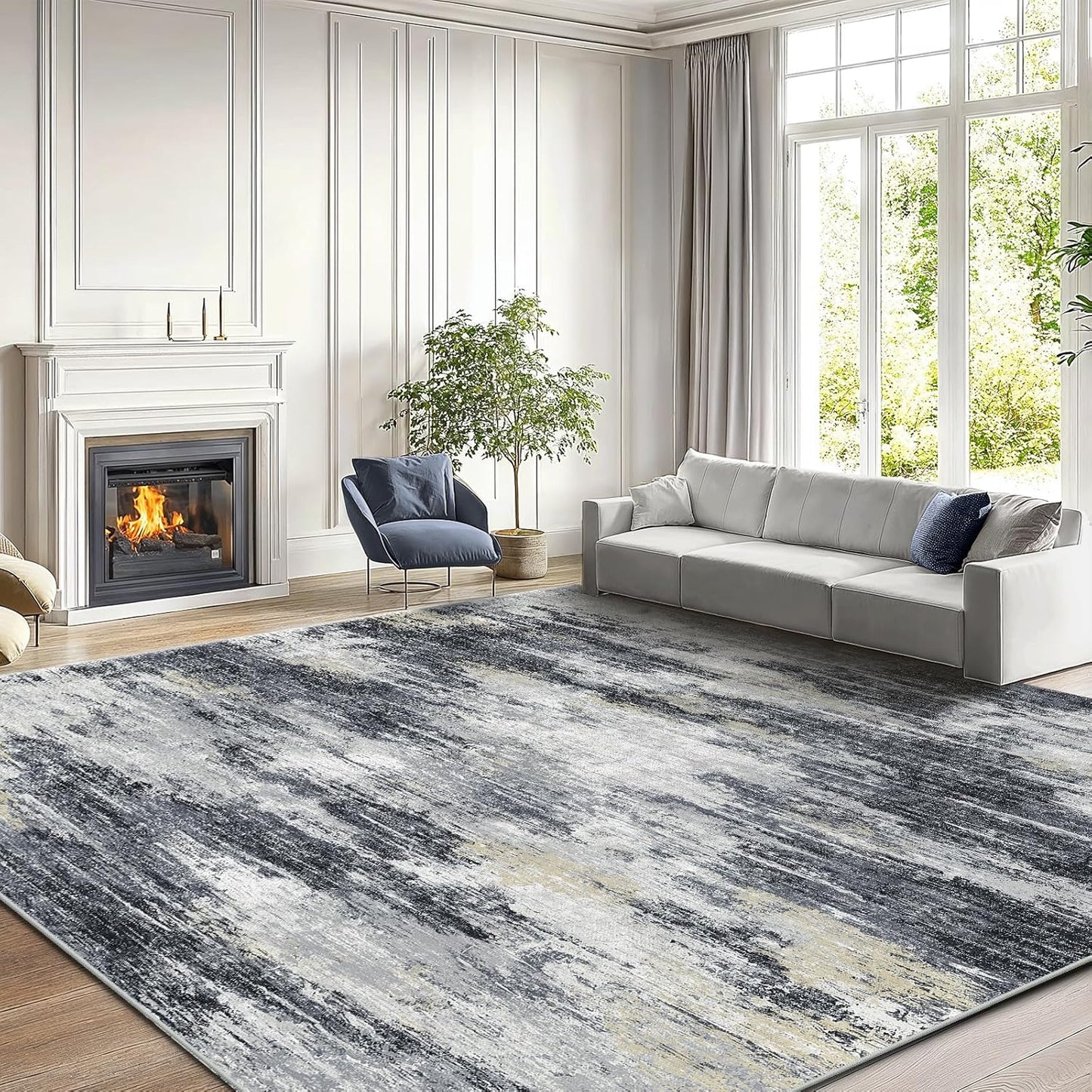 Modern Abstract 8x10 Area Rug with Non-Slip Backing for Home