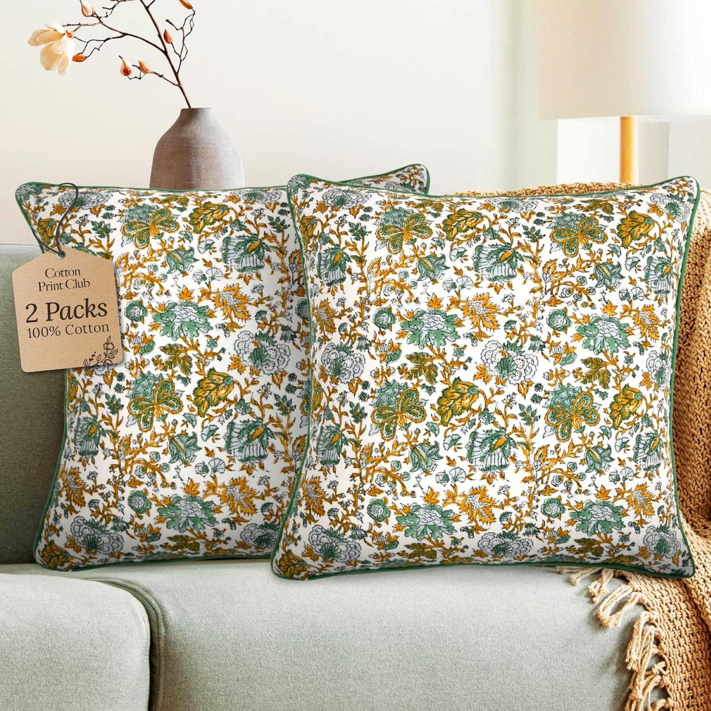 CPC 100% Cotton Throw Pillow Covers for Boho Decor Style