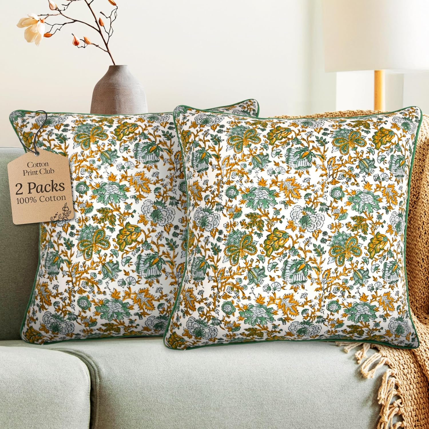 CPC 100% Cotton Throw Pillow Covers for Boho Decor Style