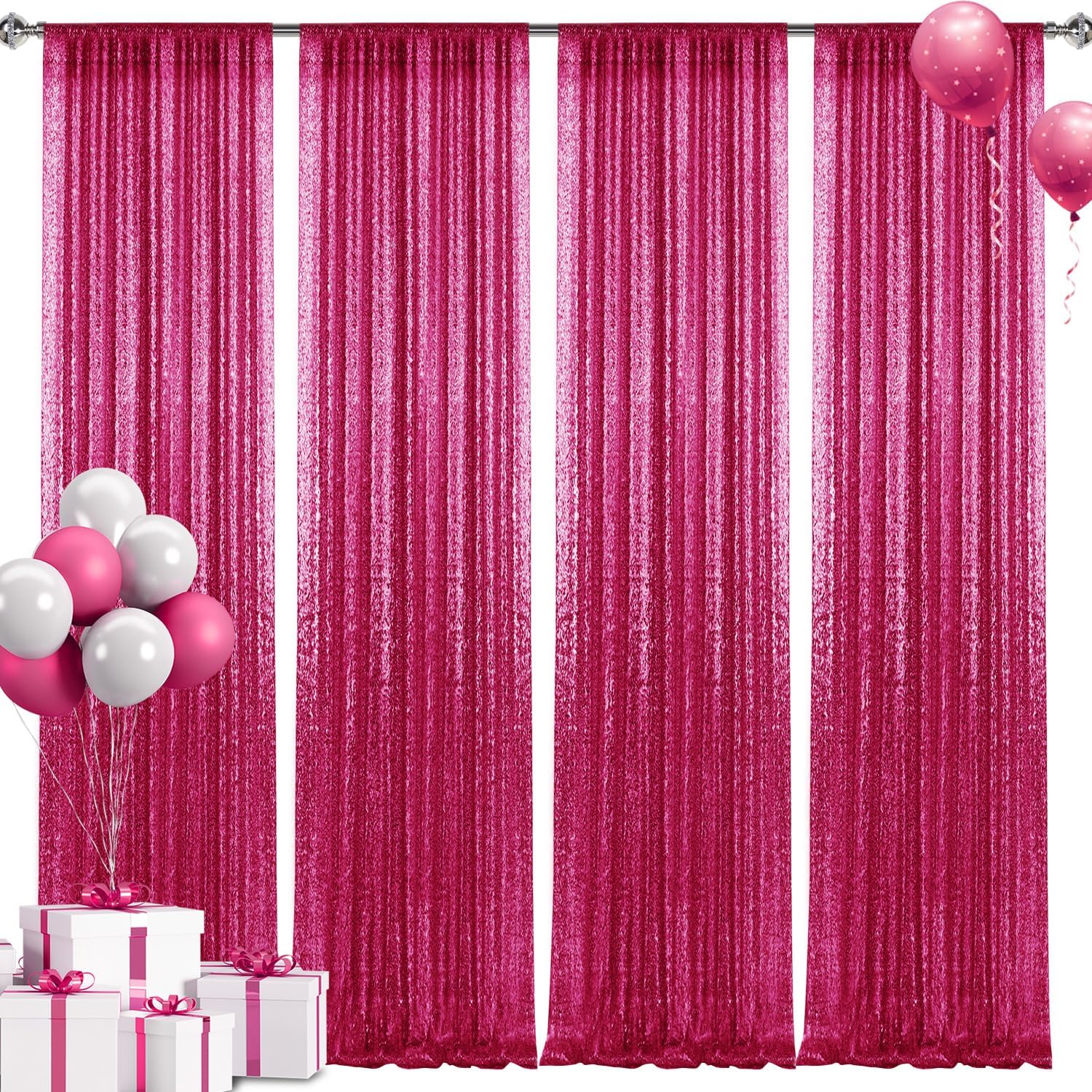 28FT Fuchsia Sequin Backdrop Curtains for Stunning Events