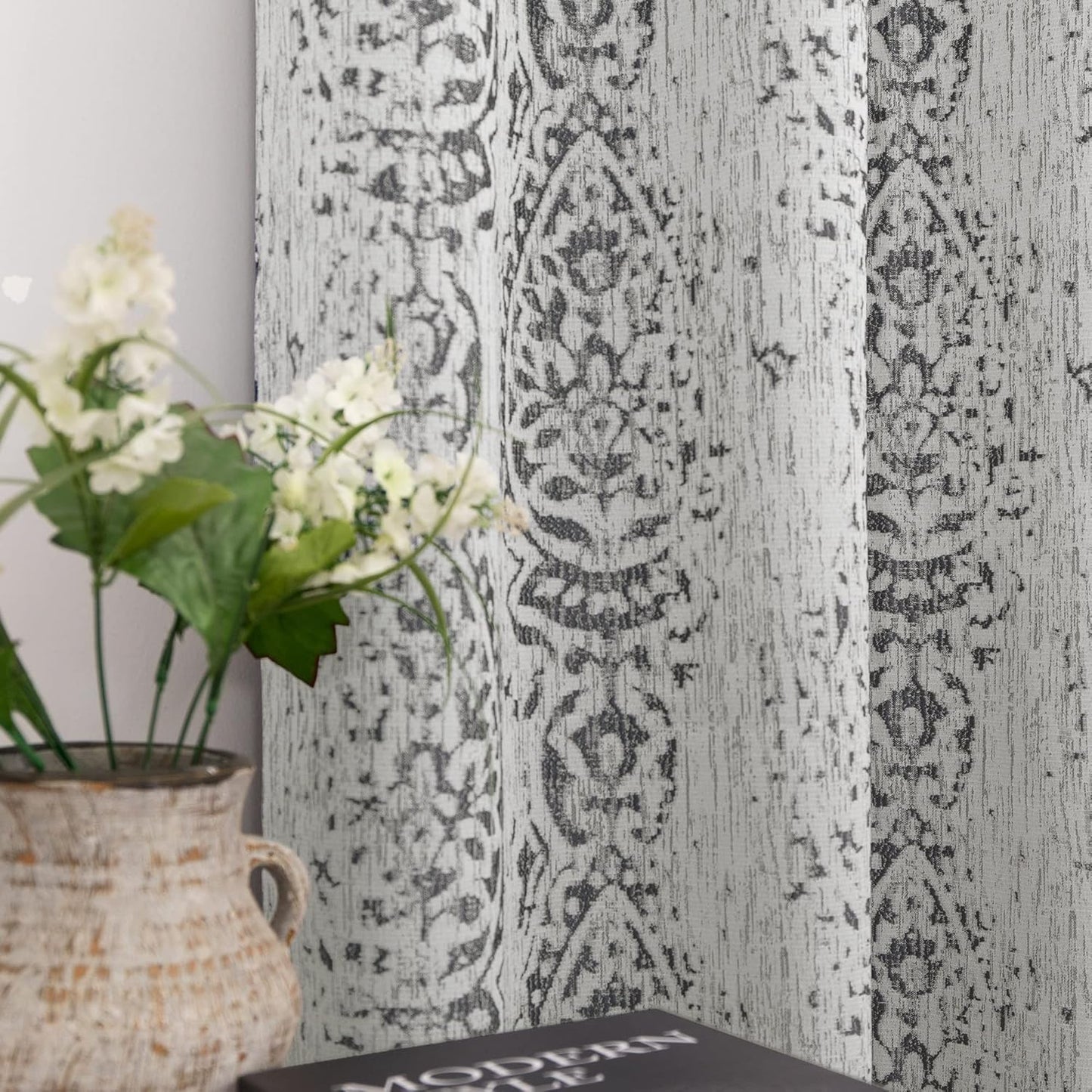 Living Room Curtains 72 Inches Long with Geometric Pattern Design