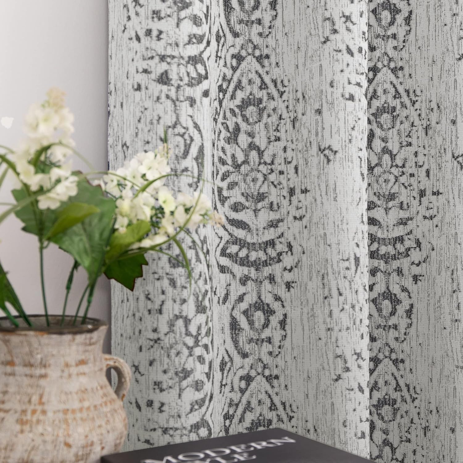 Living Room Curtains 72 Inches Long with Geometric Pattern Design