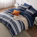 Bedsure King Comforter Set 7 Pieces Blue Striped Bedding Set