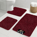 Burgundy 3 Piece Chenille Bath Rug Set - Plush Ultra Absorbent