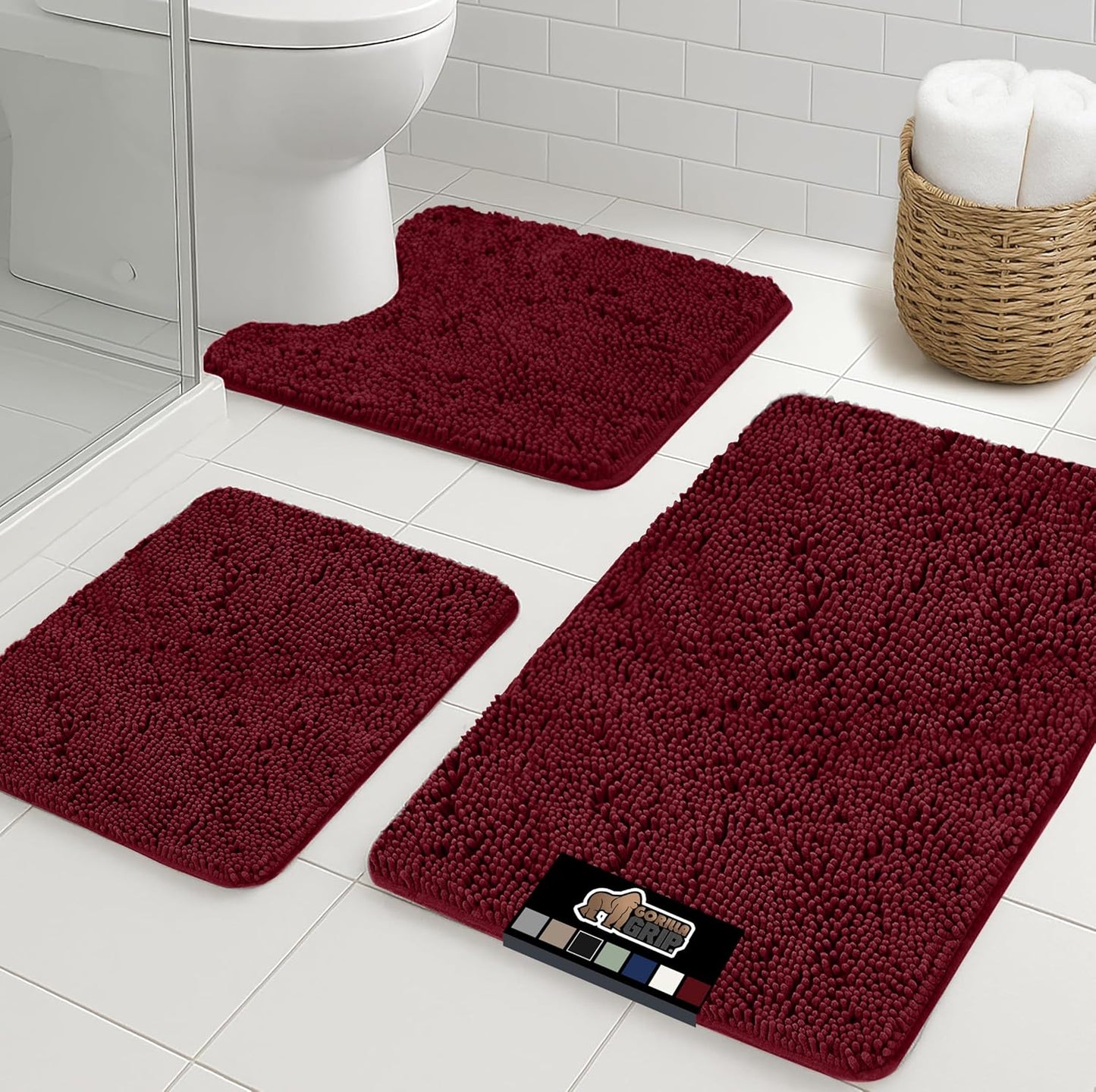 GORILLA GRIP Bathroom Rug Sets 3 Piece Plush Chenille Mats