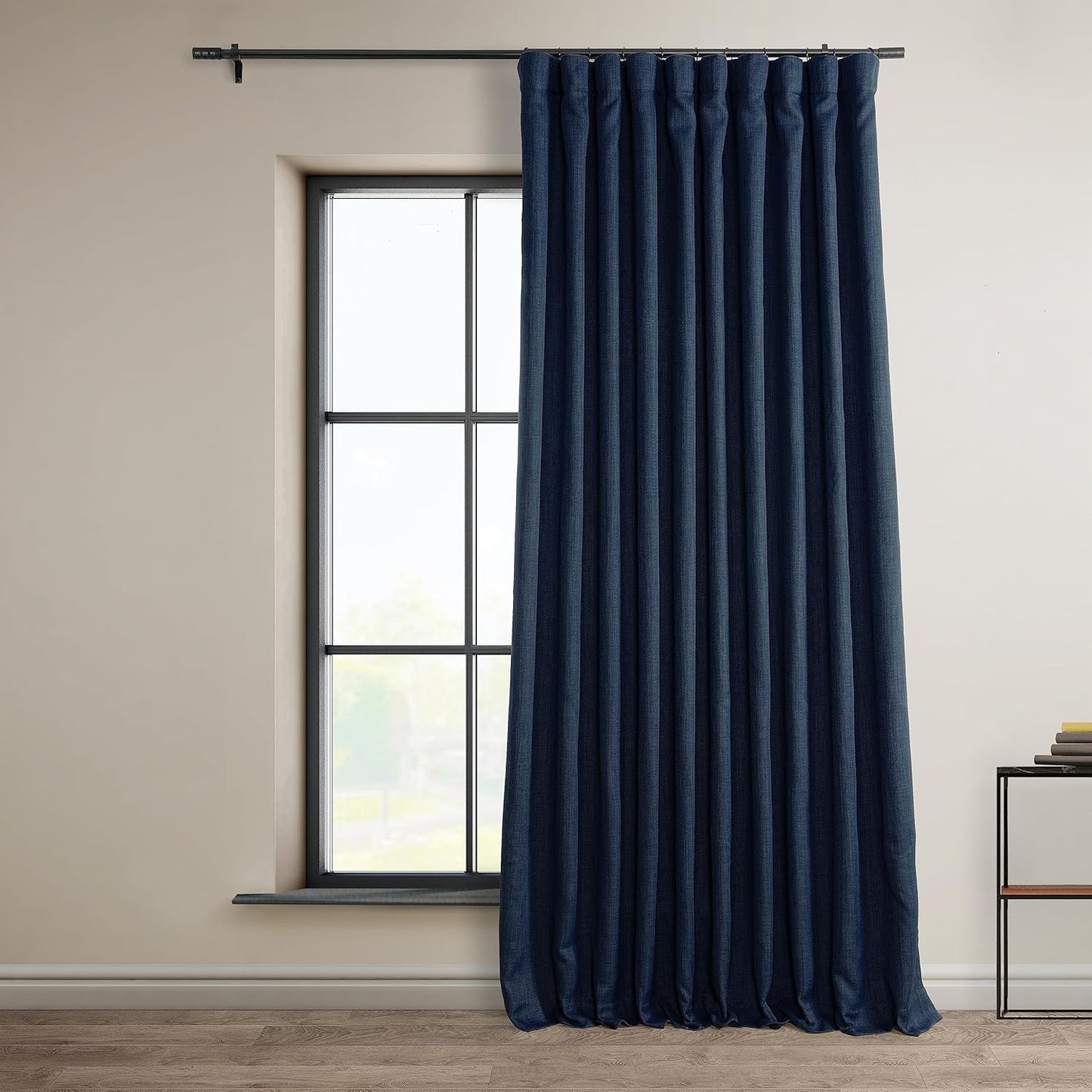 Faux Linen Curtains for Living Room - Indigo Room Darkening Drapes